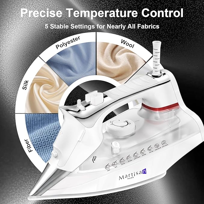 Martisan Steam Iron for clothes, 1800W, Nano Ceramic Soleplate, Dynamic Steam Burst, Precise Thermostat for All Fabrics, Auto-off, Fast Heating, Self-Clean, 4-in-1 Iron, Anti-Drip, Anti-Calc
