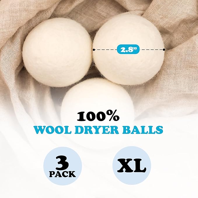 Wool Dryer Balls - Smart Sheep 3-Pack - XL Premium Natural Fabric Softener Award-Winning - Wool Balls Replaces Dryer Sheets - Laundry Balls