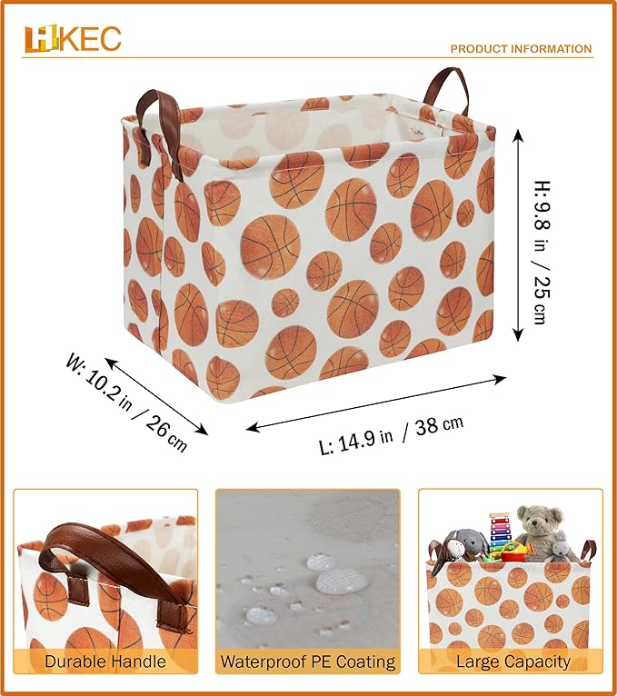 Rectangle Baksetball Print Storage Basket,Kid Toys Bin with Handles,Room Decor,Gift Basket(Basketball)