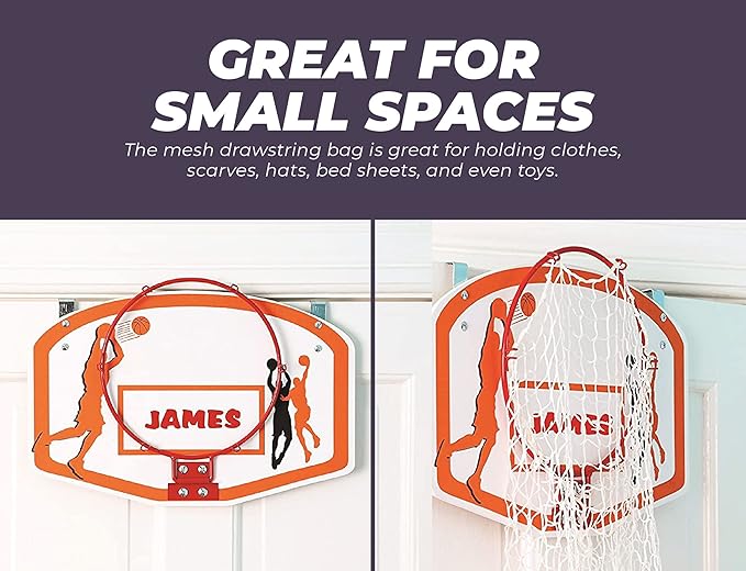 Etna Over the Door Basketball Laundry Hamper - Space Saving Hanging Hamper with Metal Ring, Backboard, Drawstring Bag - Fun Laundry Solution for Kids Room, Dorm Rooms, Dunk Away Dirty Laundry