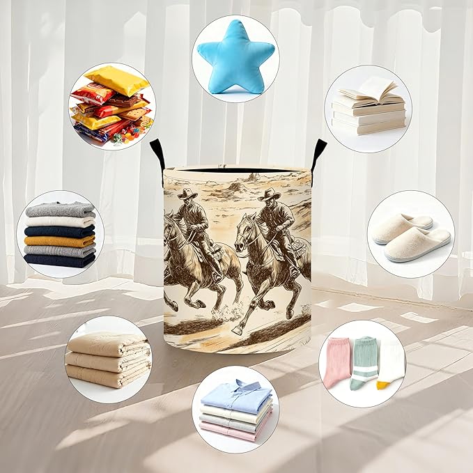 Western Laundry Basket Storage Bin Foldable Laundry Hamper Clothes Storage Bucket Organizer 19.6x15.7 Inch For Laundry Room/Bedroom/Bathroom