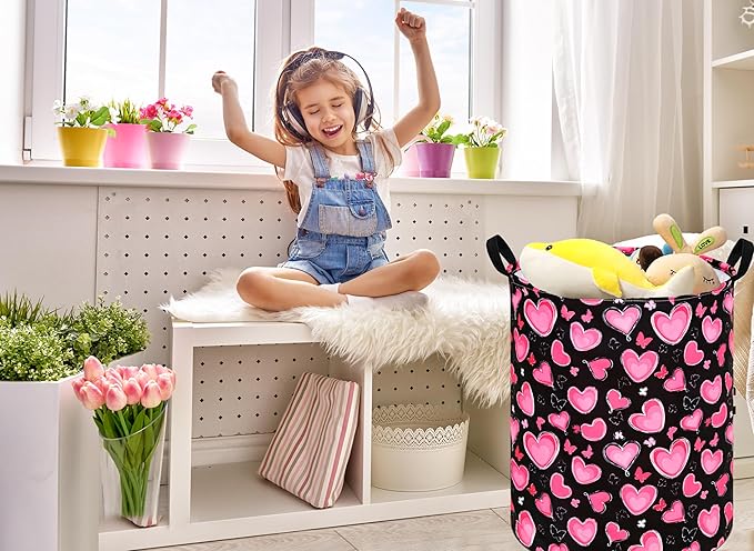 Girls Storage Basket Kids Hamper Storage Bins Organizer Toy Box Large Canvas Waterproof Laundry Basket for Home/Dorm/Kitchen/Pet/Office/Closet/Shelf/Gift Baskets