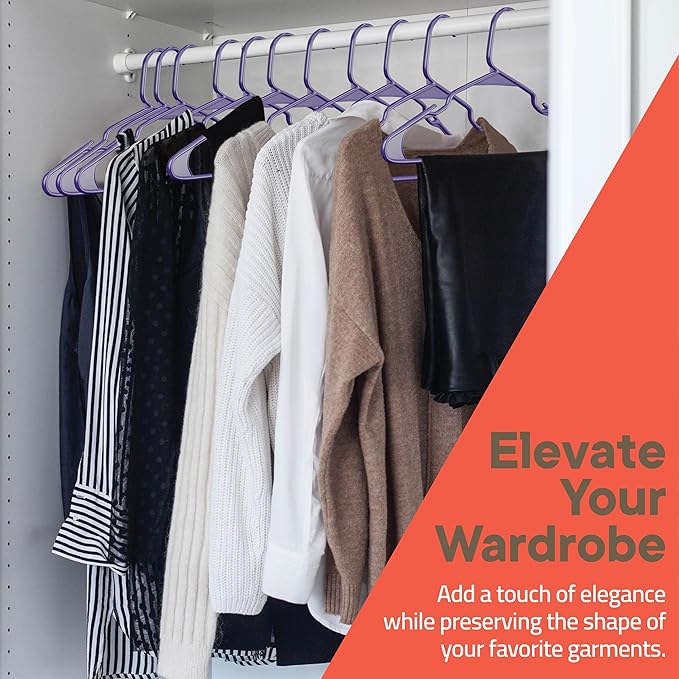 Purple Plastic Hangers 5 Pack– Heavy-Duty Plastic Hangers Slim and Space-Saving, Durable and Lightweight with Non-Slip Shoulder Notches for Slip Dresses, Suits, Jackets & Camisoles