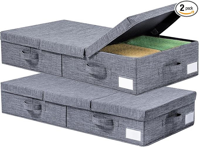 Modern Grey Under Bed Storage Boxes, 2 Pack, 33.1 x 16.1 x 6 Inch, Large Capacity, Durable, Collapsible, Water Resistant
