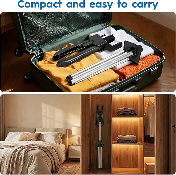 Steamer Stand for Clothes with Ironing Gloves & Carrying Bag Portable Adjustable Garment Steamer Stand Handheld Steamer Hanger Rack for Travel Home, Black