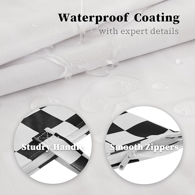Checkered 2 Pcs Large Travel Laundry Bags for Dirty Clothes, Aesthetic Trendy Waterproof Washable Laundry Bag with Handle for Travel, Gym, Swimming Pool Black and White