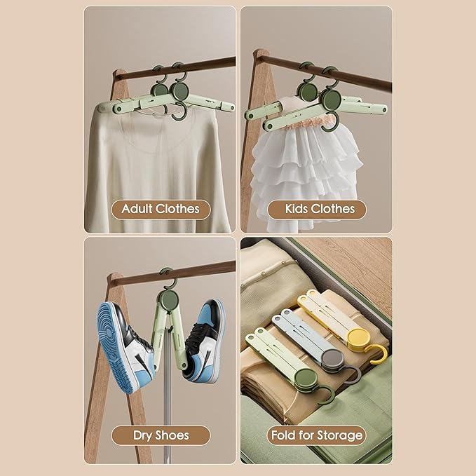 Portable Travel Hangers Foldable - 2-Pack Anti-Skid Folding Clothes Hangers for Luggage, Lightweight Space Saving Drying Rack for Travel, Cruise, Camping, Hotel & Baby Clothes