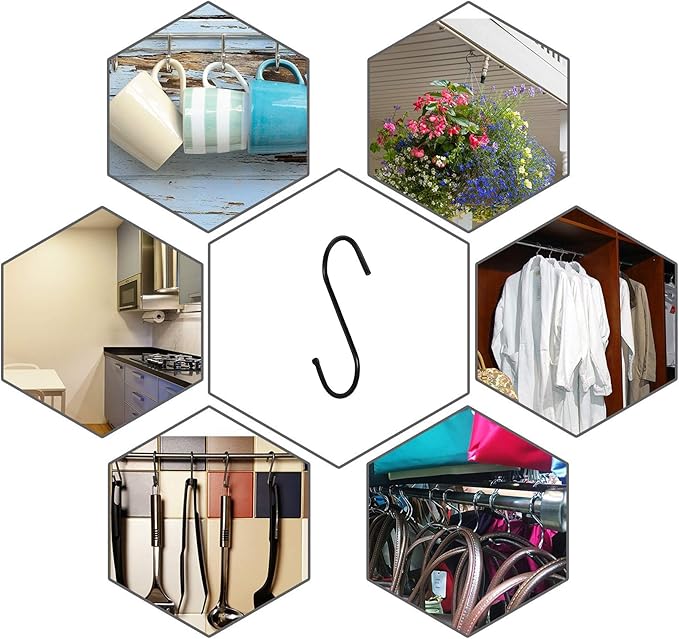 20 Pack 3.5 inch S Hooks Heavy Duty, Plants, Outdoor, Light, Cup, Large Hangers for Kitchen, Bathroom, Bedroom and Office (Black)