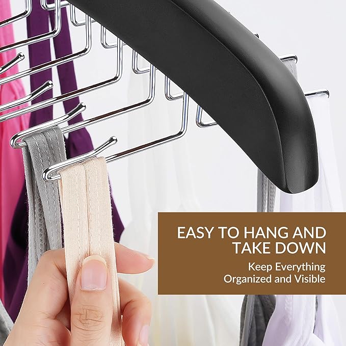 ZEDODIER Tank Top Hangers, Bra Organizer for Closet, 24 Storage Capacity, Non-Slip Hanging Tie Holder Closet Organizer and Storage for Camisoles Tank Tops Bras Ties Swimsuits Strappy Dress, Black