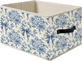 Blue and White Floral Bow Storage Bin Box with Handles, French Country Toile de Jouy Flower Foldable Organizer Basket Toybox for Girls Dorm Bedroom Bathroom Clothes Toys Books