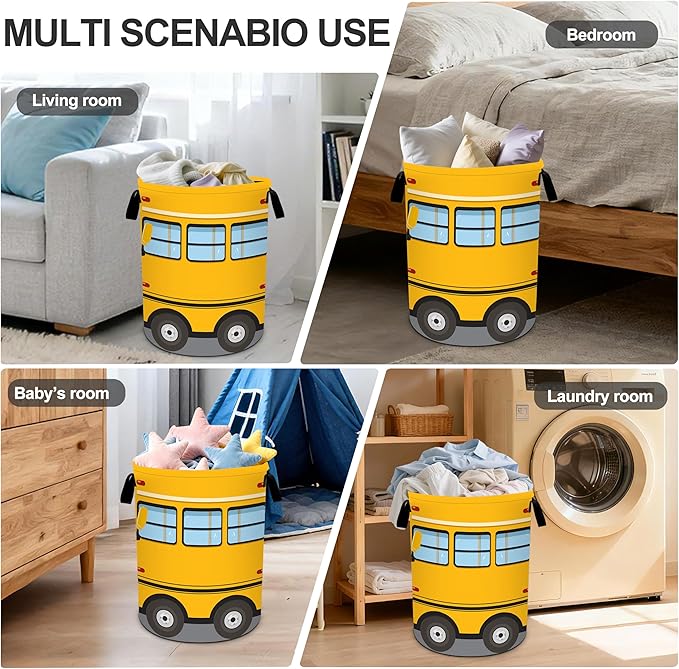 Bus Laundry Basket Storage Bin Foldable Laundry Hamper Clothes Storage Bucket Organizer 19.6x15.7 Inch For Laundry Room/Bedroom/Bathroom