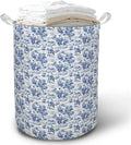 Chinoiserie Western Cowboy Laundry Basket Hamper, Blue and White Toile Rodeo Cowboy Western Foldable Clothes Toys Books Storage Box Bins Baskets Organizer for Bedroom Bathroom Home