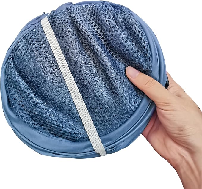 Mesh Pop Up Laundry Hamper for Cruise, Collapsible Laundry Basket Foldable Dirty Clothes Hamper with Handles, Side pocket, Ash Blue