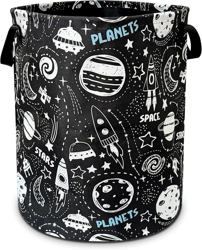 Space Planets Laundry Basket Rocket Spaceship Foldable Oxford Cloth Funny Tote Bag Laundry Hamper Clothes Storage Bucket Toy Organizer For Bathroom/Laundry Storage/Bedroom 18.9x16.5 In