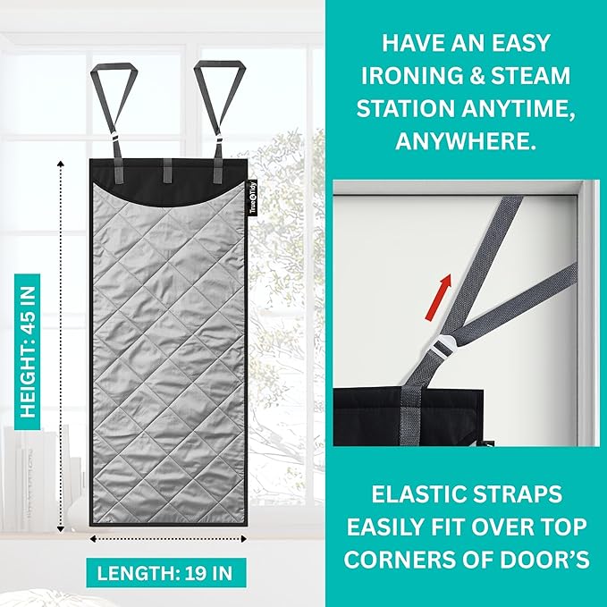 True & Tidy XL Over The Door Protective Clothes Steamer Pad, Ironing and Press Pad, Helps Protect Surfaces While Garment Steaming, with 3 Hanger Hooks