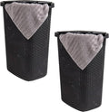 Mind Reader Slim Laundry Hamper with Lid, 60L Tall Clothes Basket, Narrow Tapered Design for Bathrooms, Closets and Laundry Rooms, Plastic, 2 Pack, Black