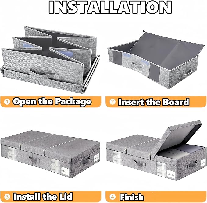 Under the Bed Storage Containers Bin with Lids, 2 pack Large Underbed Storage Organizer Box 6 Inch High with Clear Window and Zipper, Foldable Under Bed Must Haves for Clothes, Blankets, Shoes-Grey…