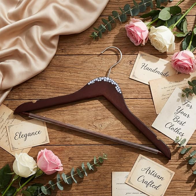 5 Pcs Bridal Dress Hanger Wooden Pearl Wedding Dress Bridal Hanger with Pearl Brown Wooden Wedding Party Gift (Walnutcolor,Stylish)