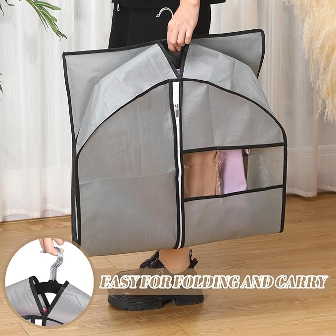 2 Pcs 10" Gusseted Garment Bags for Hanging Clothes Dress Bags for Gowns Long Closet Waterproof Garment Covers Wedding Dress Cover Traveling Clothes Protector(Gray,54 Inch)