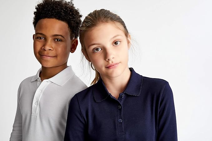 French Toast Girls' Picot Collar Polo Shirt with Long Sleeves (Kids Standard & Plus Size)