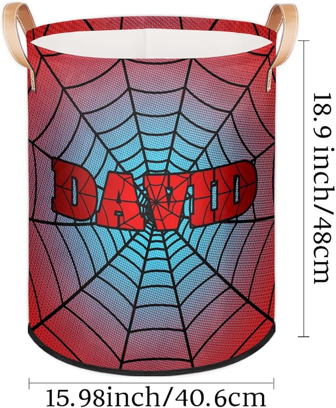 Spider Wed Personalized-Laundry-Hamper-Basket for Kids Custom Name Collapsible Storage Organizer Bin Dirty Clothes Toys Hamper for Boys Nursery in Laundry, Bedroom, Bathroom Dark Red