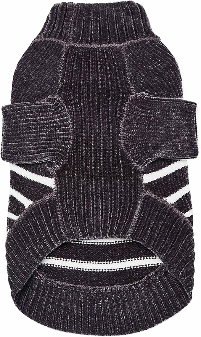 Blueberry Pet Cozy Soft Chenille Classy Striped Dog Sweater in Chic Grey, Back Length 14", Pack of 1 Clothes for Dogs