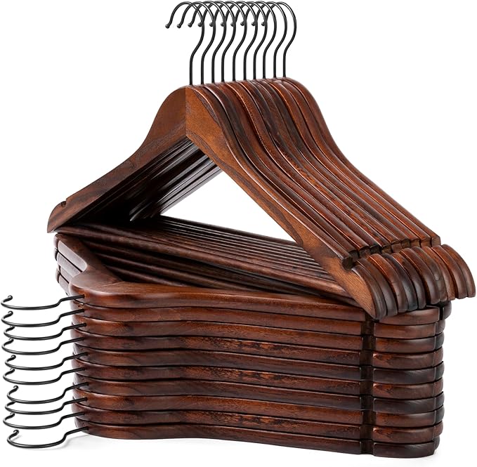 JS HANGER Wooden Hangers 20 Pack, Retro Wood Suit Hangers with Non Slip Shoulder Grooves, Clothes Hangers for Coats, Shirts, Jackets, Pants, Suits