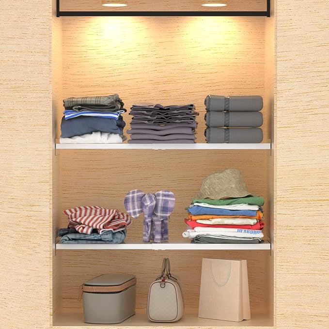 Closet Organizer Shelves Expandable Cabinet Tension Shelving Rack Heavy Duty Metal DIY Shelf Divider for Wardrobe Cupboard Cabinet Pantry Kitchen Bathroom,White,3packs