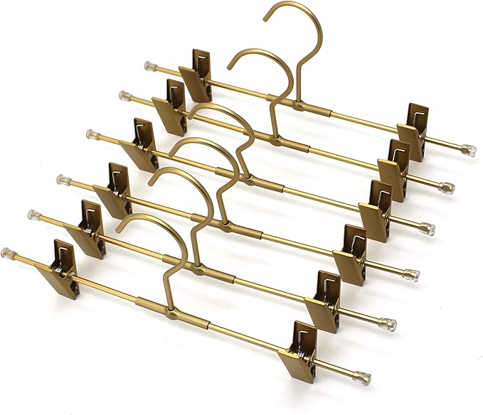 Pants Hangers Gold Aluminum Skirt Hanger 2-Adjustable Clips Heavy Duty Clothes Hangers Space Saving Durable Hanger 11.8" Closet Organizer for Pant,Pack of 10