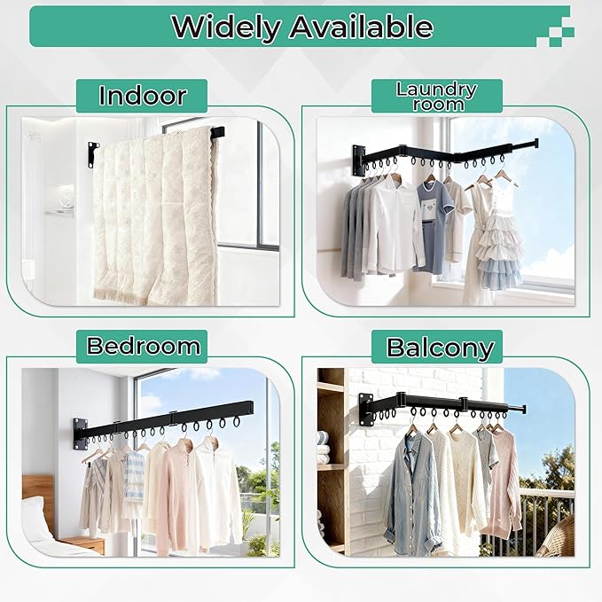 Wall Mounted Drying Rack,Foldable and Rotatable Clothes Drying Rack, Triple Folding Hanger Saves Space,Suitable for Cloakroom,Balcony, Bathroom,The Maximum Load Bearing 50kg (Black)