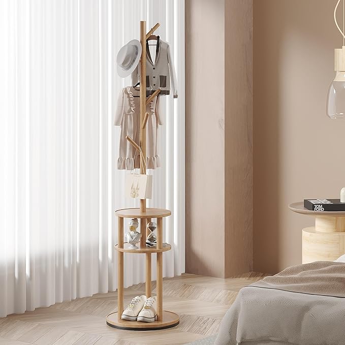 VECELO Coat Rack Freestanding, Entryway Hanger Stand, Umbrella Holder