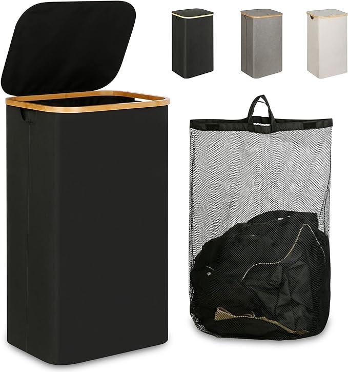 Laundry Hamper with Lid, 110L Large Laundry Hamper with Handle and Lid, Collapsible Clothes Basket Organizer with Removable Inner Bag for Clothes Toys Towels - Black