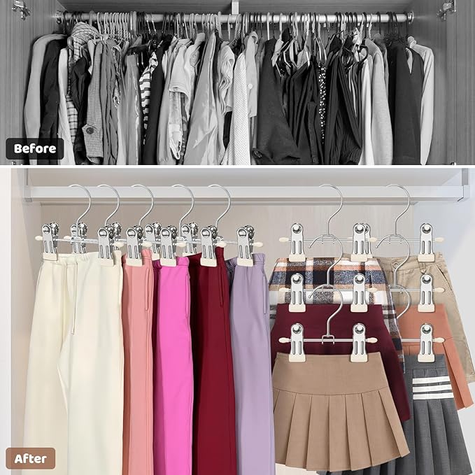 24 Pack Baby Hangers with Clips, 360°Rotatable Toddler Pant Hangers with Clips, Non-Slip Space Saving Kids Hanger for Newborn Children Clothes Skirts Boots Closet Organizers, Off-White