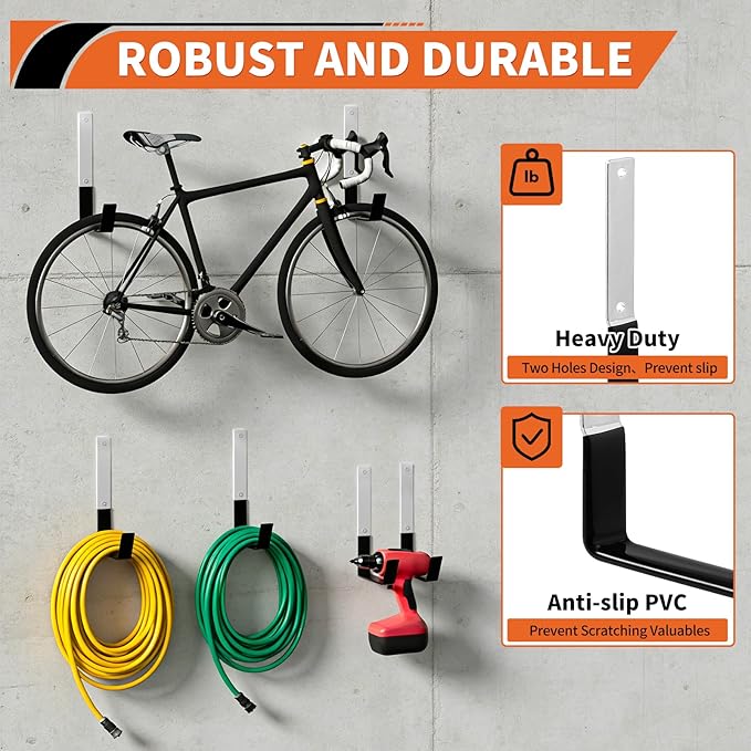 Heavy Duty Steel Garage Hooks,Garage Storage Utility Hooks,Anti-Slip Garage Hooks,Garage Garden Tool Organizer,Steel Wall Mount Hooks, Garden Hose Hanger, Black J Hooks (Large-6PC)
