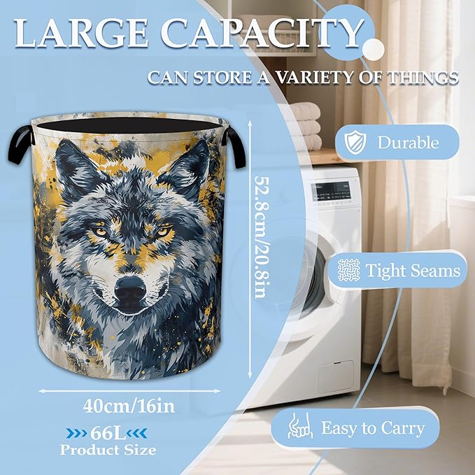 Graffiti Wolf Laundry Basket Collapsible Laundry Hamper, Oxford Cloth Storage Bin for Room/Bathroom/Bedroom/Dormitories 16" X 20.8"