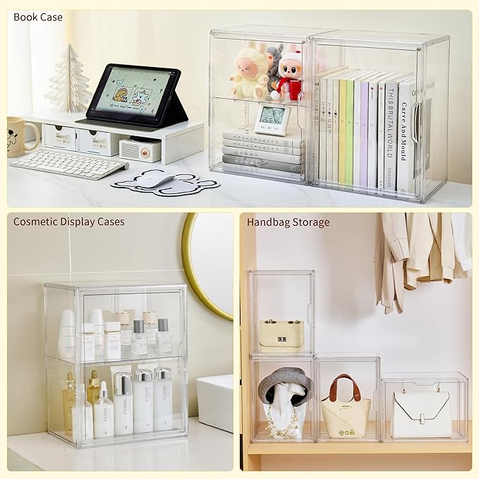 Acrylic Display Case with Removable Shelf Compatible with Labubu POP MART 2 Tier Figure Display Case for Collectibles Cosmetic Clear Acrylic Box