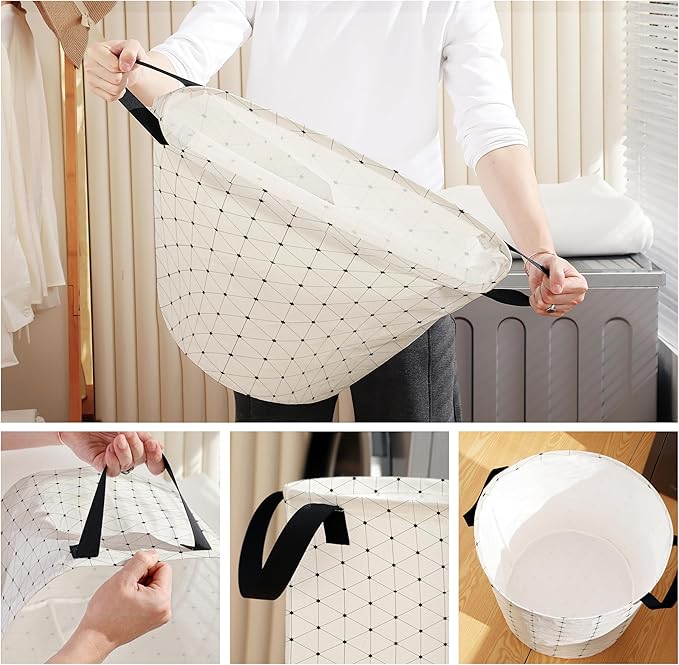 Laundry Hamper for Bedroom,Dirty Clothes Basket,Laundry Basket with Handles,Kids Girls Room Canvas Hamper Bag,Blankets,Towel,Toy Storage Organizer