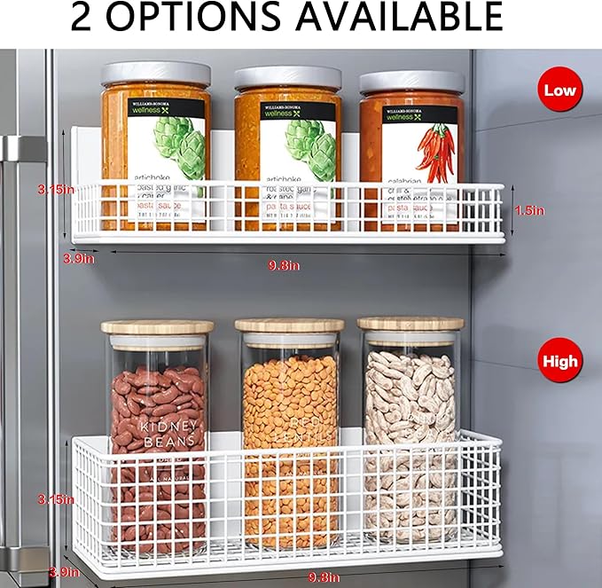 Magnetic Basket Fridge Organizer Wire Bins Pencil Holder Whiteboard Accessories Home Kitchen Organization (White-High)