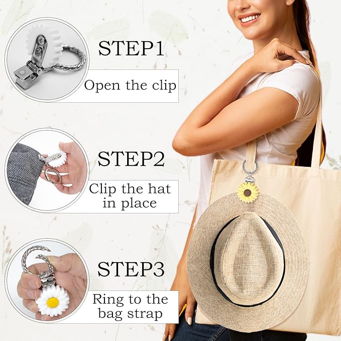 2 Pcs Hat Clip for Travel on Bag- Securely Attach Hats to Bags, Totes, Luggage - Hands-Free, Prevents Loss at Beach/Outings