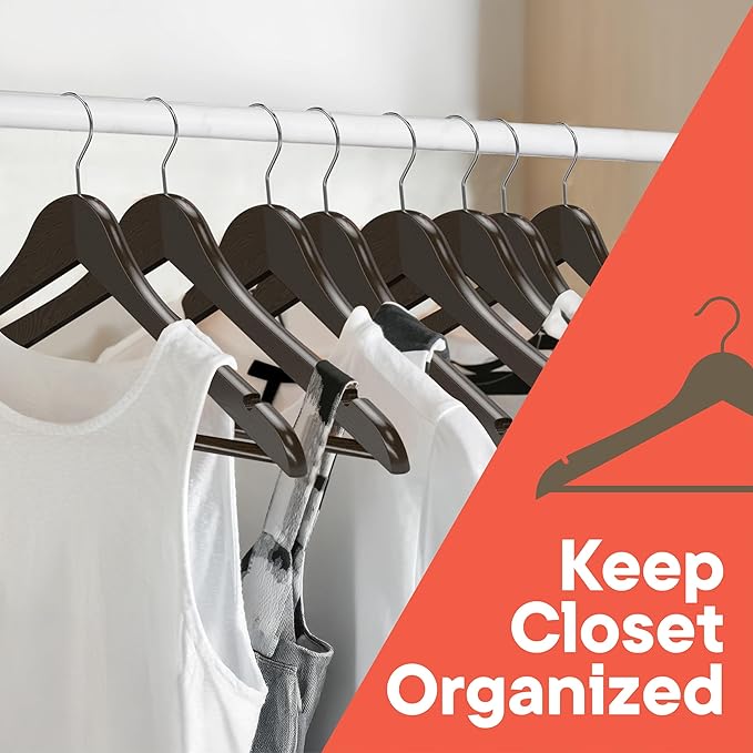 Vintage Wooden Hangers 50 Pack – Heavy-Duty with 360° Swivel Hook, Non-Slip, Pants Bar & Shoulder Grooves - Wooden Hangers for Suits, Jackets, Dresses & Camisoles, Space-Saving and Smooth Finish