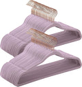 SONGMICS Slim Velvet Hangers, Non-Slip Clothes Hangers with Rose Gold Swivel Hooks, Space-Saving, for Closet, 50 Pack, Light Purple UCRF026P50