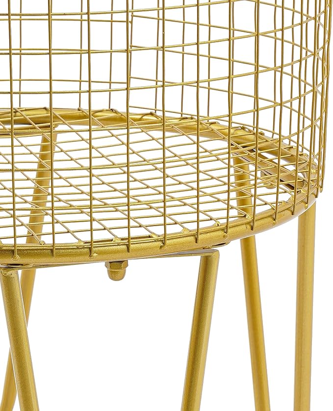 Rolling Laundry Basket Cart, Metal Laundry Hamper with Wheels, Laundry Organizer Basket Cart, Clothes Storage Organizer Hamper for Living Room,Bathroom,Closet (Gold, Round)