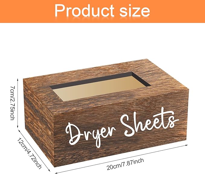 Blulu Dryer Sheet Holder for Laundry Room Wooden Dryer Sheet Container Sheets Dispenser Box Wooden Container Modern for Organizing Fabric Laundry Pods, 7.87 x 4.72 x 2.75 Inches(Dark Brown)