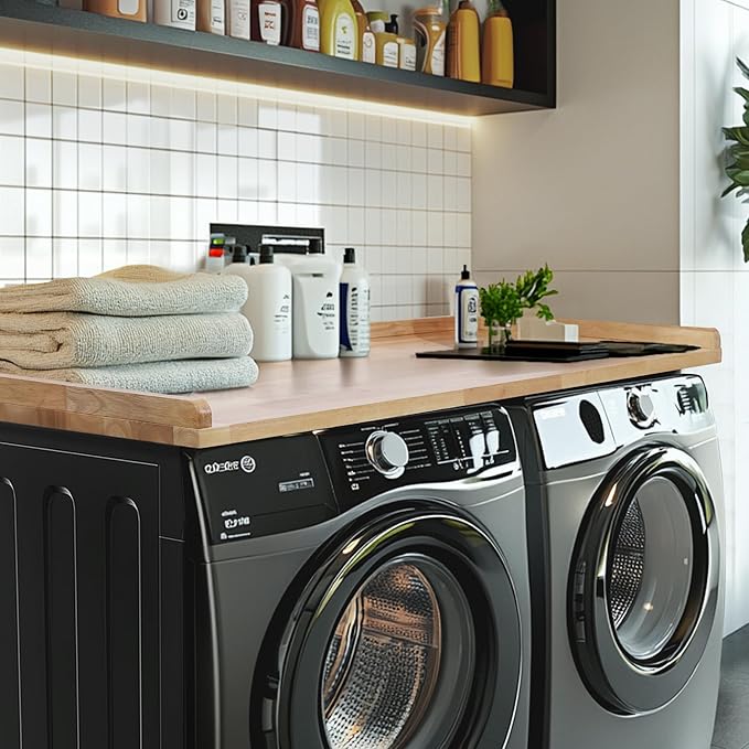 Washer Dryer Countertop, 100% Natural Wood, Laundry Countertop Over Washer and Dryer, Laundry Machine Topper for Front Loaders, Fits All Major Brands, Anti Vibration Pads, 54” x 27.5" Black