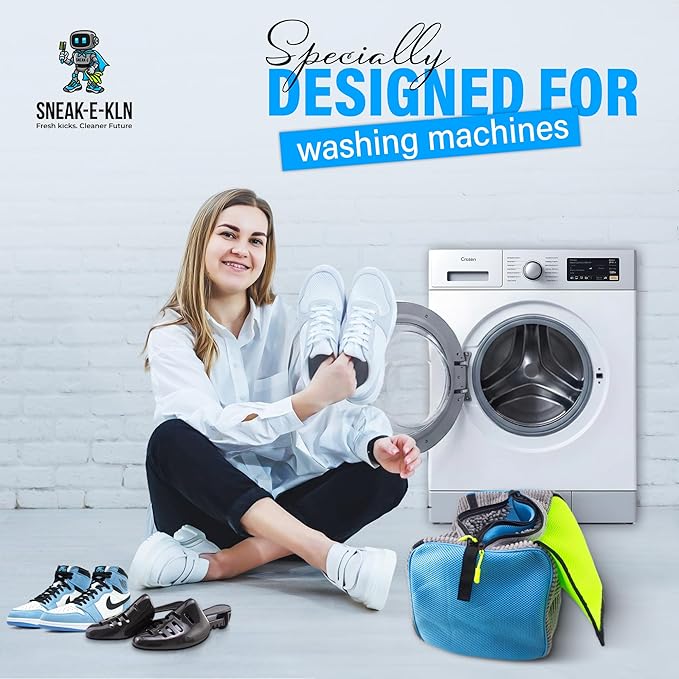 XL Reusable Shoe Washing Machine Bag – 360° Cleaning, Fits 2 Shoes, Heavy Duty Sneaker Laundry Bag for Washing Gym Footwear, Kids Sneakers, Includes Shoe Trees, Drying Bag, Brush & Towel