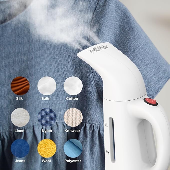 Handheld Garment Steamer for Clothes, Portable Clothes Steamer Remove Wrinkle, 230ml Capacity, Ideal for ALL Fabrics, 12 minutes Continuous Steam, One button Design, Easy to Use, mini, White