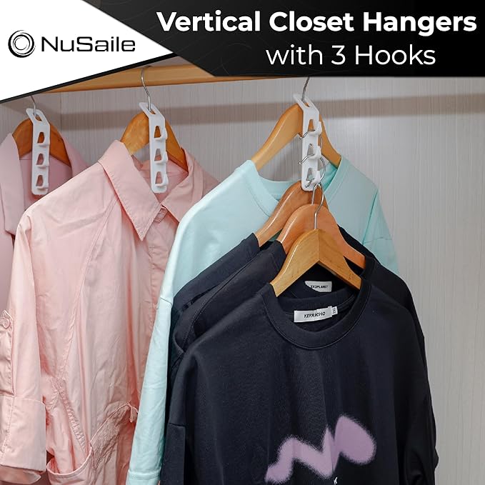 3 Hook Clothes Hanger Connector Hooks - Sturdy Plastic Space Saving Hanger Holders - Vertical Closet Hangers with 3 Hooks - Cascading Clothes Hangers - Vertical Closet Organizer - 24 pc