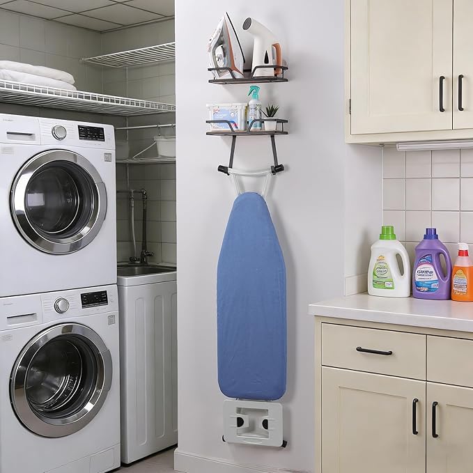 Ironing Board Hanger, 2-Layer Ironing and Iron Board Holder, Iron Board Wall Mount for Laundry Room Organization and Storage