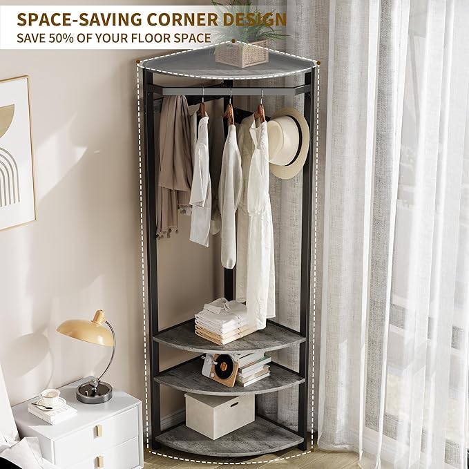 IDEALHOUSE Corner Coat Rack with Shoe Bench Entryway and 6 Double Hooks, Corner Hall Tree - Corner Clothes Rack with Storage Corner Tree with Organizer Shoe Bench Shelf for Entryway, Hallway, Closet