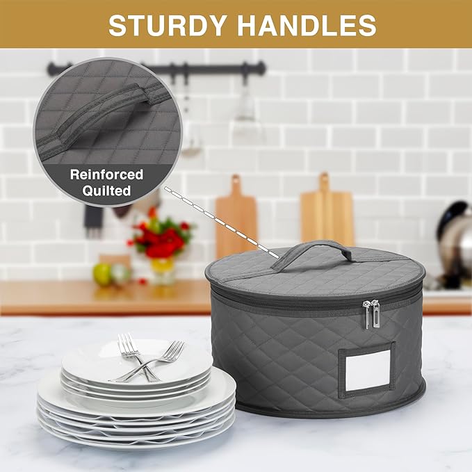 2 Pack 10" Salad Plate Quilted Cases - China Storage Container - Stackable With Padded Interior to Store your Dinnerware Dishes - Great for Luncheon Plates and Pasta Bowls